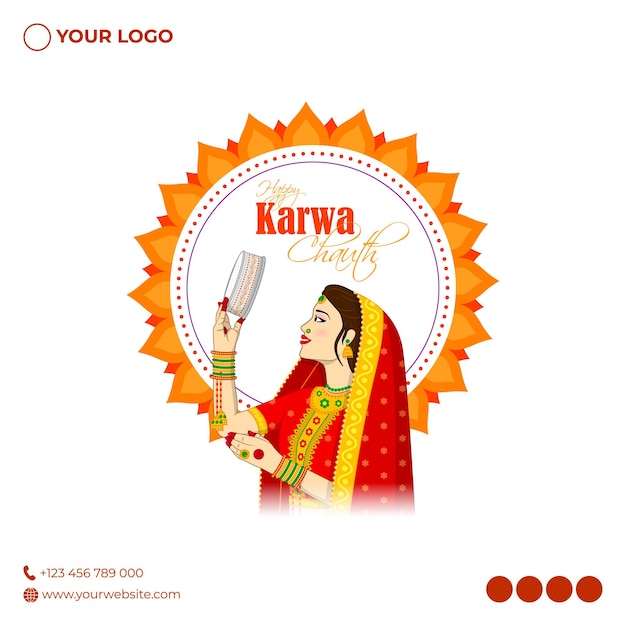 Vektor-illustration von happy karwa chauth indian festival sale banner