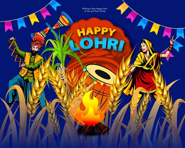 Vektor-Illustration von Happy Lohri Feiertagsfest von Punjab Indien mit schönem Hintergrund