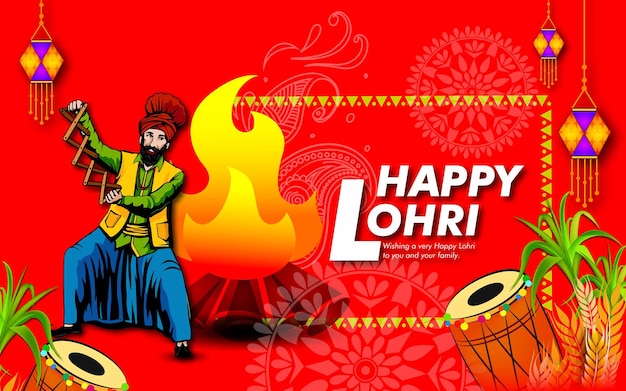 Vektor vektor-illustration von happy lohri feiertagsfest von punjab indien mit schönem hintergrund