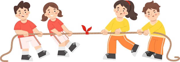 Vektor-Illustration von Kindern, die im Tauschkampf antreten