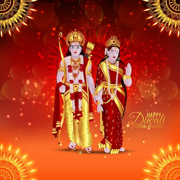 Vektor-illustration von lord rama und göttin sita für glückliches diwali