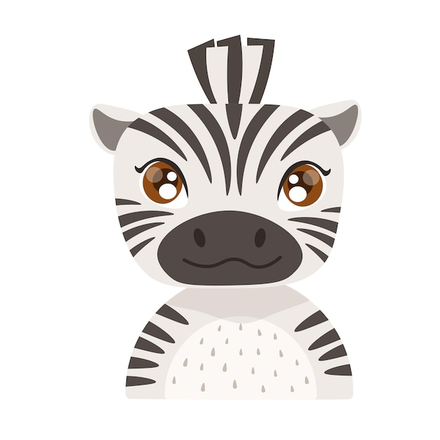 Vektor-illustration von niedlichen zebra-porträt auf weißem hintergrund