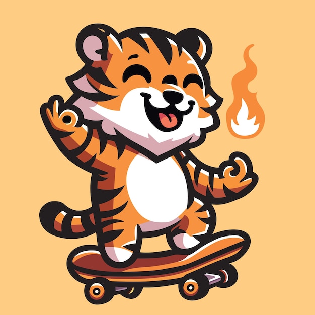 Vektor-Illustration von Tiger-Riding-Skateboard