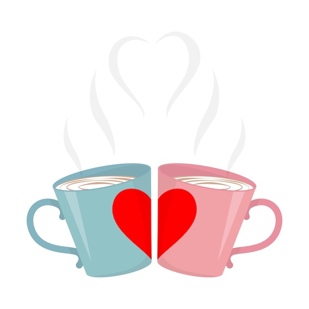 Vektor-illustration zwei tassen kaffee liebe herzform