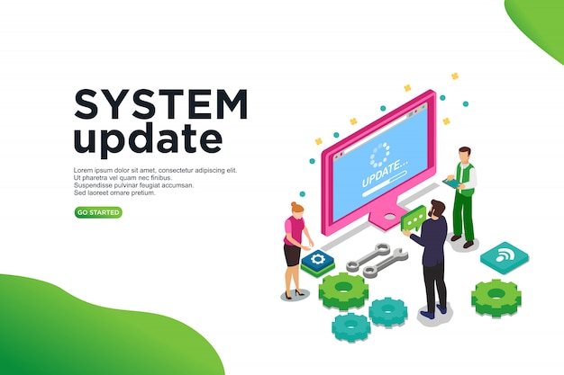 Vektor-illustrationskonzept der systemaktualisierung isometrisches.