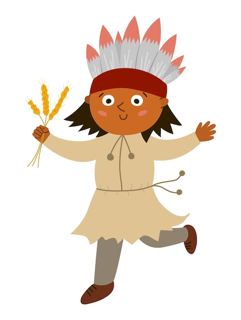 Vektor vektor indianer isoliert auf weißem hintergrund thanksgiving day charakter herbst-symbol mit den ersten amerikanern netter herbsturlaub native illustrationxa
