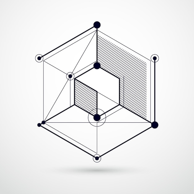 Vektor industrie- und ingenieurwesen schwarz-weißer hintergrund, zukünftiger technischer plan. moderne geometrische komposition kann als vorlage und layout verwendet werden.