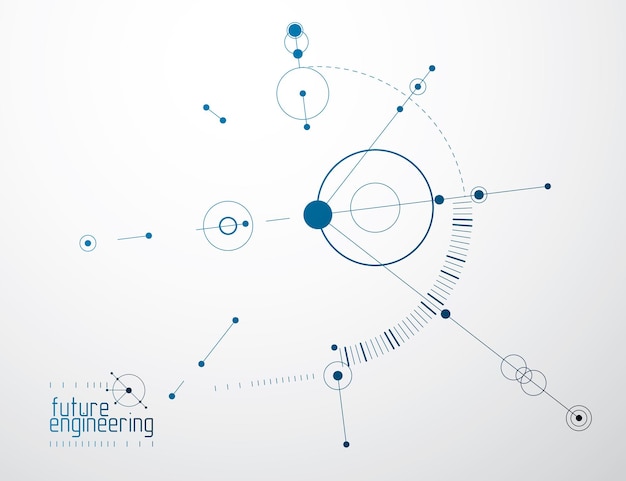 Vektor industrieller und technischer Hintergrund, zukünftiger technischer Plan. Abstrakte Blaupause des Mechanismus, mechanisches Schema.