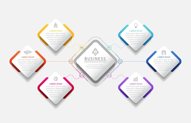 Vektor-Infografik-Business-Präsentationsvorlage mit 6 Optionen verbunden