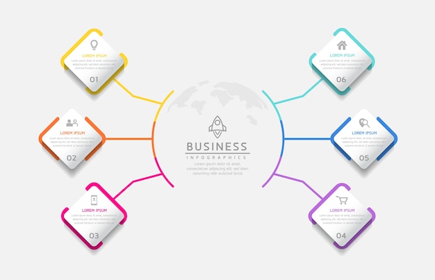 Vektor-Infografik-Business-Präsentationsvorlage mit 6 Optionen verbunden