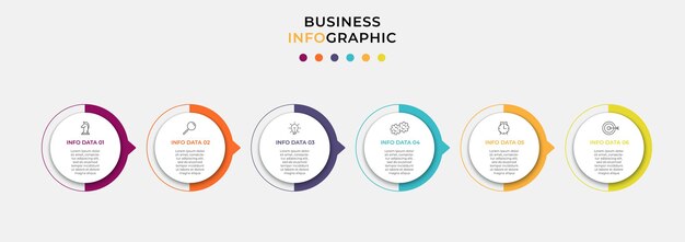 Vektor-infografik-design-business-vorlage mit symbolen und 6 optionen oder schritten