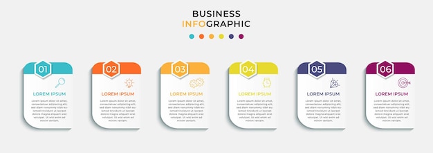 Vektor-infografik-design-business-vorlage mit symbolen und 6 optionen oder schritten