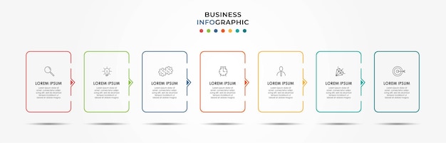 Vektor-infografik-design-business-vorlage mit symbolen und 7 optionen oder schritten