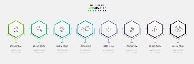 Vektor-infografik-design-geschäftsvorlage mit symbolen und 8 optionen oder schritten kann für prozessdiagramm-präsentationen verwendet werden workflow-layout-banner flussdiagramm-infografik