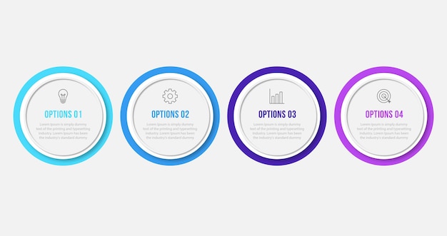 Vektor-Infografik-Design mit Symbolen und 4 Optionen oder Schritten Infografiken für Geschäftskonzept Kann für Präsentationen verwendet werden Banner Workflow Layout Prozessdiagramm Flowchart Info-Grafik