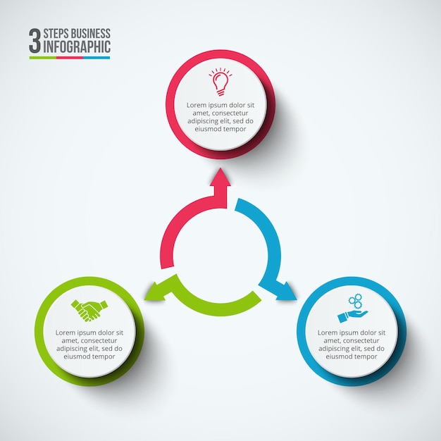 Vektor-infografik-design-vorlage geschäftskonzept mit 3 kreisen und pfeilen