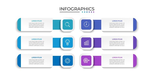 Vektor-Infografik-Etiketten-Design-Vorlage mit Ikonen und 6 Optionen oder Schritten