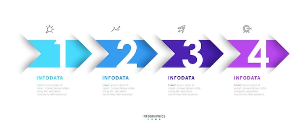Vektor-Infografik-Etikettendesign-Vorlage mit Symbolen und 4 Optionen oder Schritten, die für den Prozess verwendet werden können