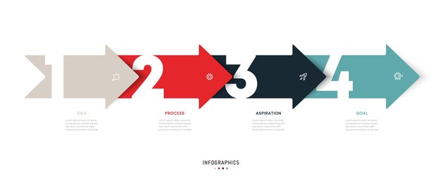Vektor-Infografik-Etikettendesign-Vorlage mit Symbolen und 4 Optionen oder Schritten, die für den Prozess verwendet werden können