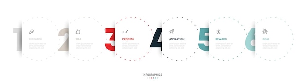 Vektor-Infografik-Etikettendesign-Vorlage mit Symbolen und 6 Optionen oder Schritten Kann für den Prozess verwendet werden