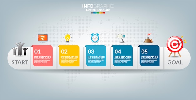 Vektor-infografik-etikettenvorlage mit symbolen und 5 optionen oder schritten.