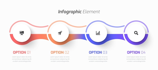 Vektor-infografik-geschäft mit kreis-label-liniensymbol und 4 optionen für die präsentation