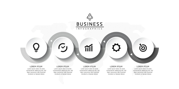 Vektor-infografik-geschäftspräsentationsvorlage mit kreisförmiger verbindung mit 5 optionen