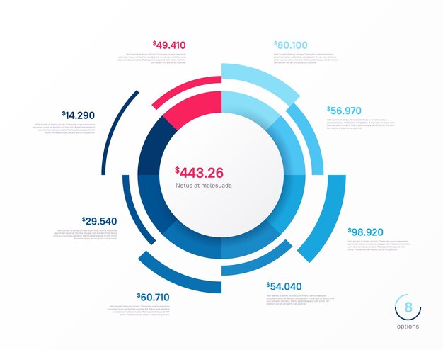 Vektor-infografik-runddiagramm-vorlage acht optionen schritte teile