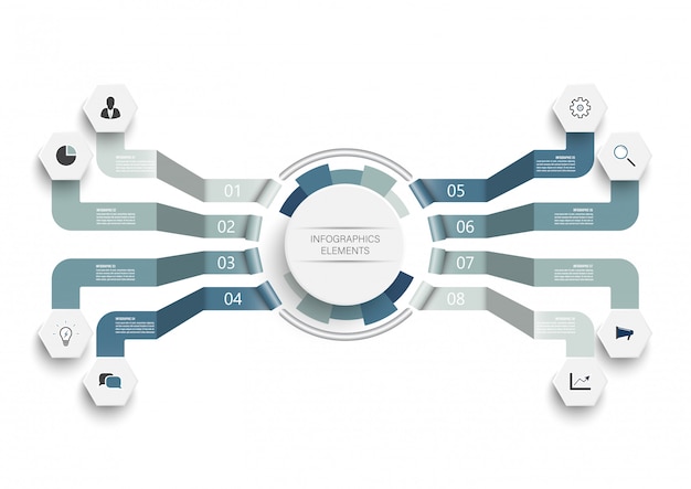 Vektor-infografik-vorlage mit integrierten kreisen. geschäftskonzept mit 8 optionen.