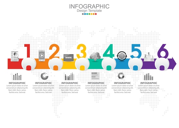 Vektor-infografik-vorlage mit sechs optionen und symbolen.