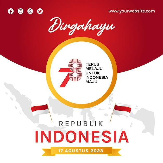 Vektor-Instagram-Feed-Vorlage für den Unabhängigkeitstag Indonesiens