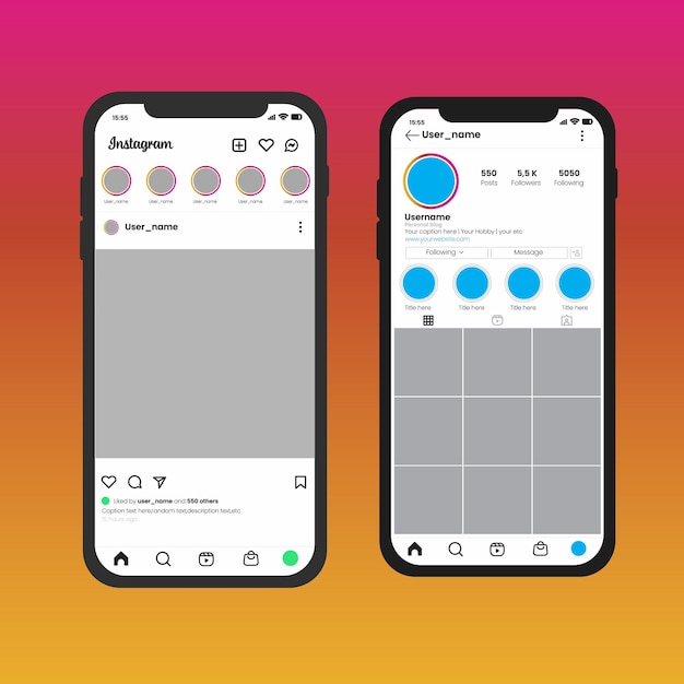 Vektor-Instagram-Foto-Rahmen auf einem Smartphone-Mockup