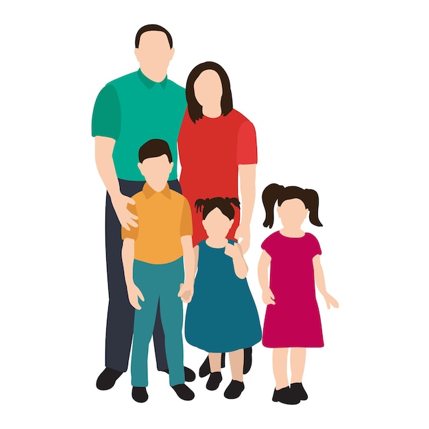 Vektor isolierte Familieneltern und Kinder in einem flachen Stil