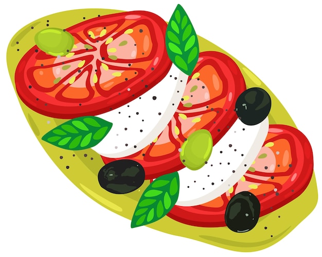 Vektor vektor isolierte illustration von italienischem salat caprese auf hellgrüner platte.