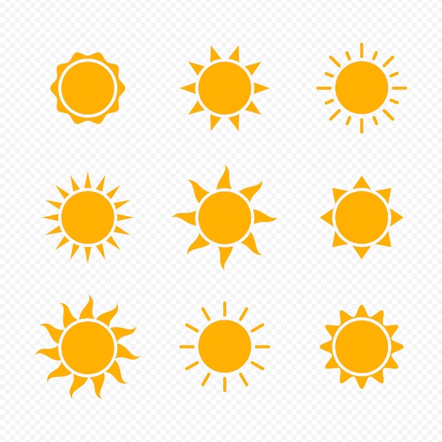 Vektor-isolierter Gelb-Sonne-Ikonensatz