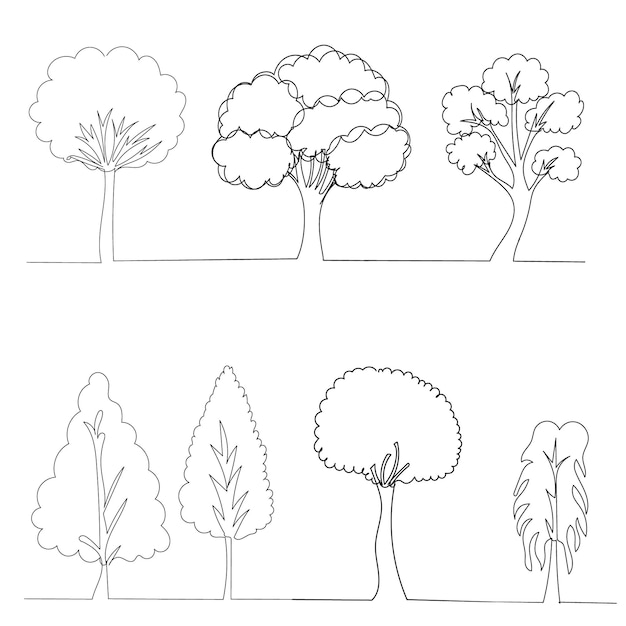 Vektor vektor isolierter kontinuierlicher strichzeichnungsbaum wächst skizze