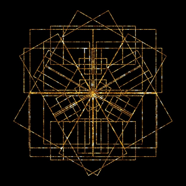 Vektor isoliertes Quadrat mit Streifen und Linien golden funkelt