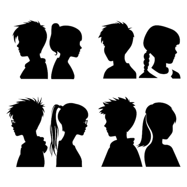 Vektor Junge und Mädchen Silhouette Schwarz-Weiß-Illustration