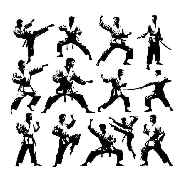 Vektor-kampfkunst oder karate-silhouetten vektor-illustration