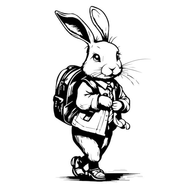 Vektor Kaninchen Zeichentrickfilm Kaninchen mit Rucksack in der Schule niedliche Skizze Charakter Design Kaninchen Schuljunge in