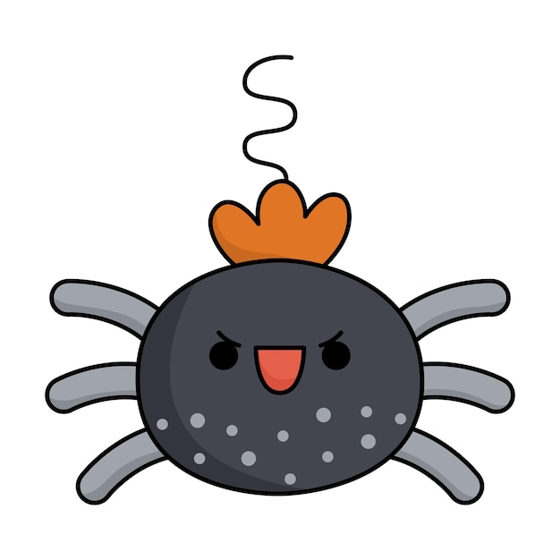 Vektor vektor-kawaii-spinne niedlich lächelnde halloween-figur für kinder lustige herbst-allerheiligen-cartoon-tierillustration samhain-party-insektensymbol für kinder