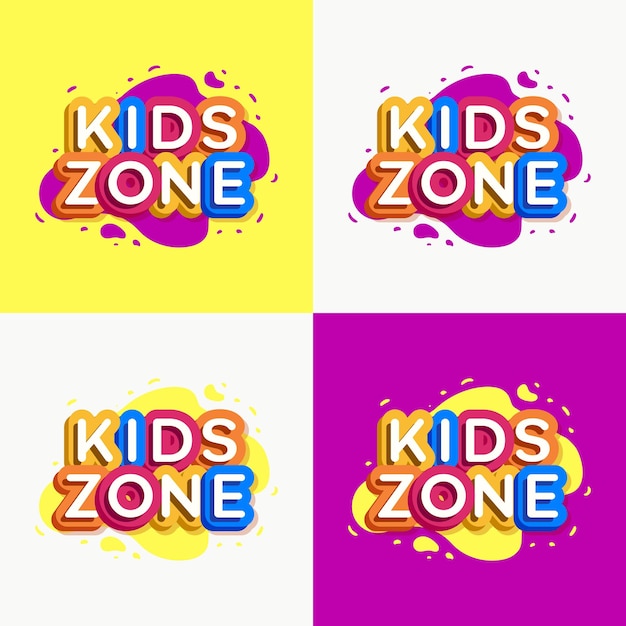 Vektor vektor-kinderzone-logo-set, farbenfroher stil für spieleladen, kinderschuhe, babyclub, kinderschulkleidung, unternehmen, spielzeuggeschäft, spielzeugmarkt, café, bildungsclub, kleidergeschäft, firma, cartoon-etikett 10 eps