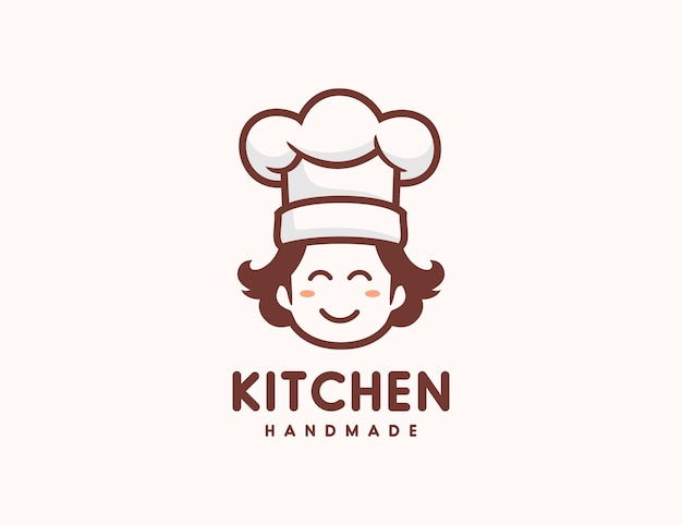 Vektor-kleines Mädchen-Koch-Maskottchen-Logo-Design-Illustration