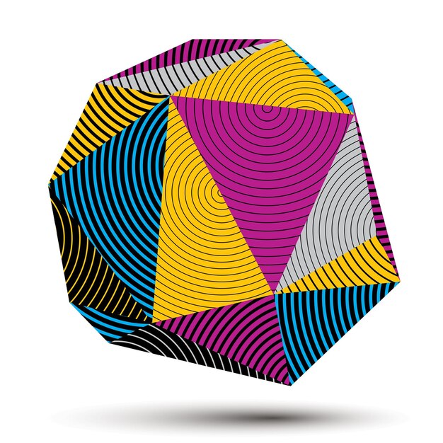 Vektor komplizierte 3D-Figur, moderne Digitaltechnik-Stilform. Abstraktes gestreiftes helles dreidimensionales Objekt.