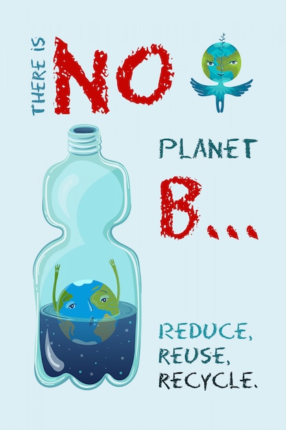 Vektor konzeptuelle ökologische illustration des planeten erde, die in der plastikflasche ertrinkt.