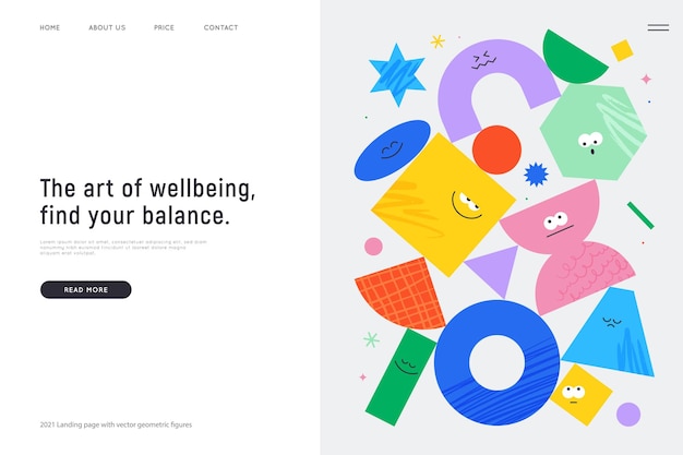 Vektor-landingpage mit geometrischen charakterfiguren auf weißem hintergrund