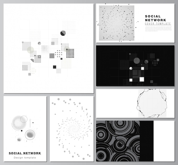 Vektor-Layouts von Social-Network-Mockups für Cover-Design-Website-Design-Website-Hintergründe oder Werbung abstrakte Technologie schwarze Farbe Wissenschaftshintergrund digitale Daten High-Tech-Konzept