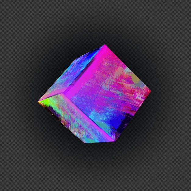 Vektor lebendige verschiedene Farben quadratische moderne Grafik kubisches Designelement Glitch abstrakte digitale beschädigte Dateifehler auf transparentem dunklem Hintergrund