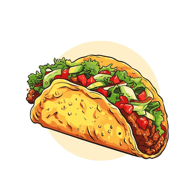 Vektor leckere taco-illustration, mexikanisches junk-food-logo-symbol, handzeichnung realistischer digitaler kunstwerke