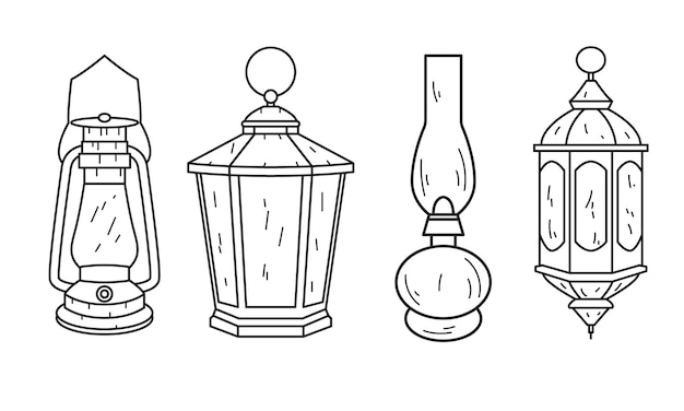 Vektor-Line-Art-Laternen-Set